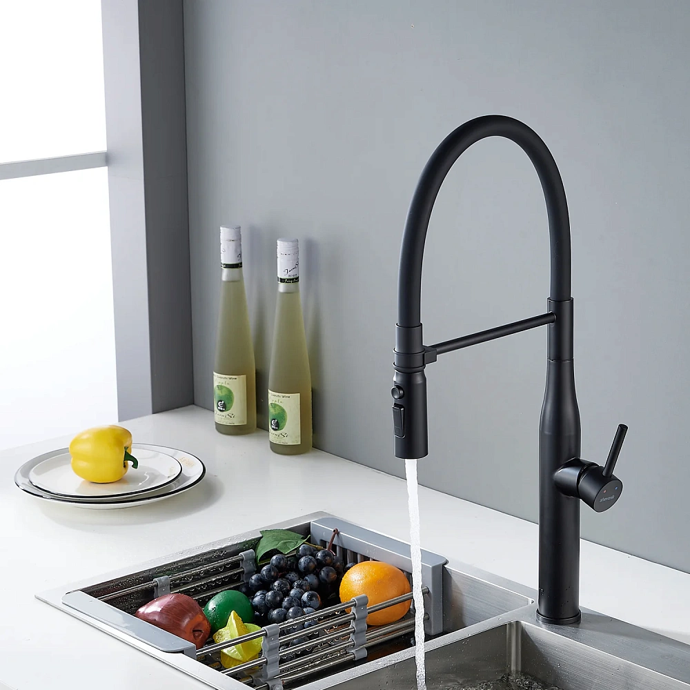 Смеситель для кухни Shevanik S123H-3 с гибким изливом, черный — Изображение 20