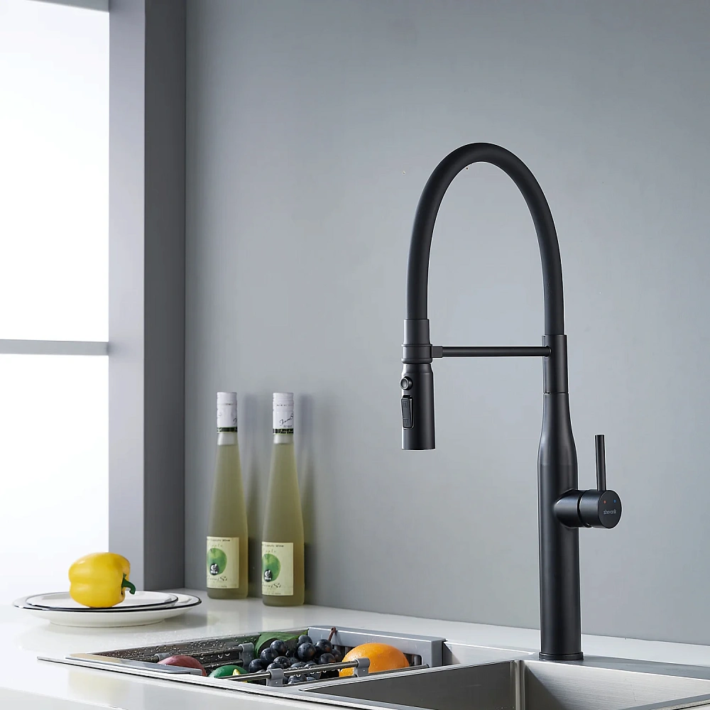 Смеситель для кухни Shevanik S123H-3 с гибким изливом, черный — Изображение 23