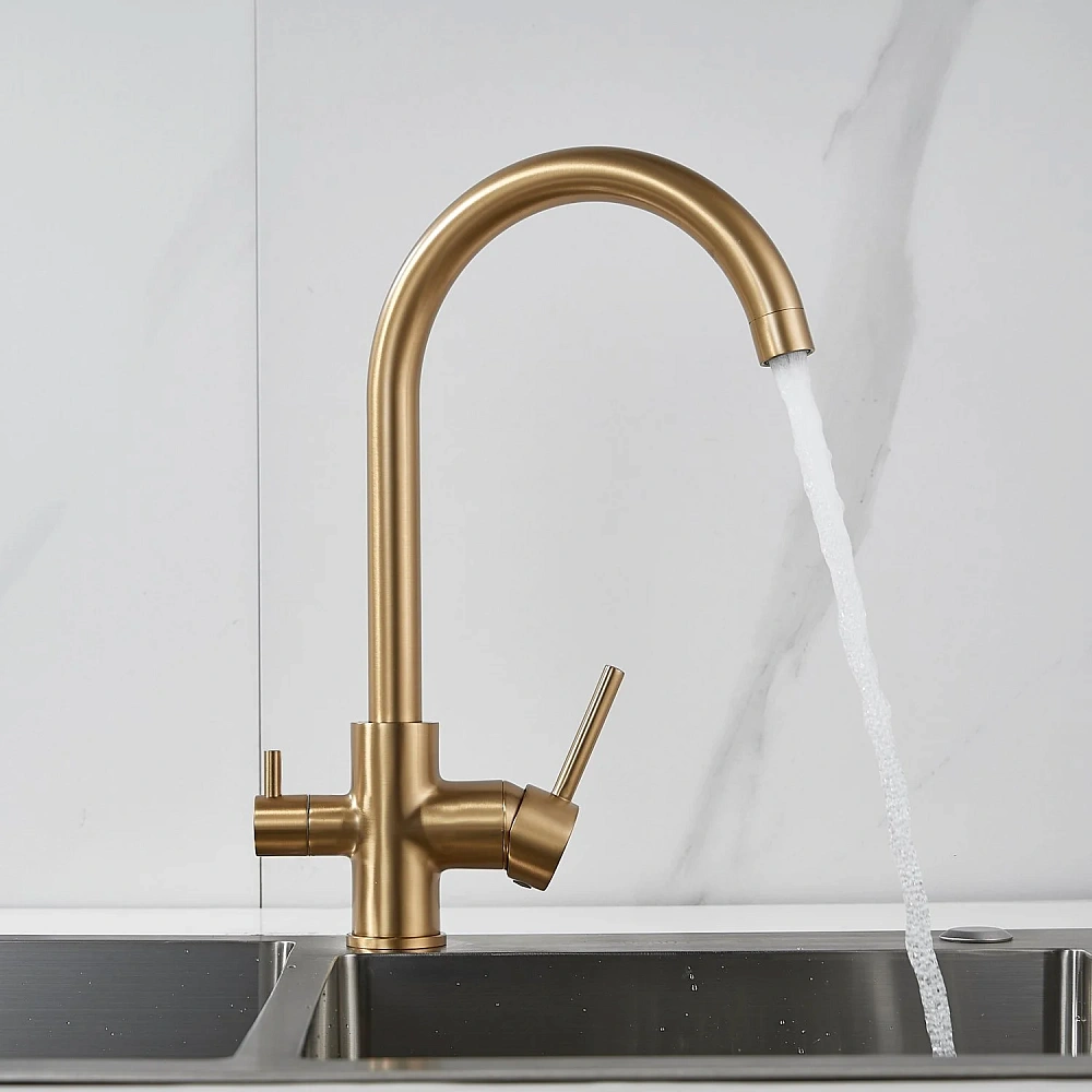 Смеситель для кухни Shevanik S128G с подключением к фильтру, золотой сатин — Изображение 8