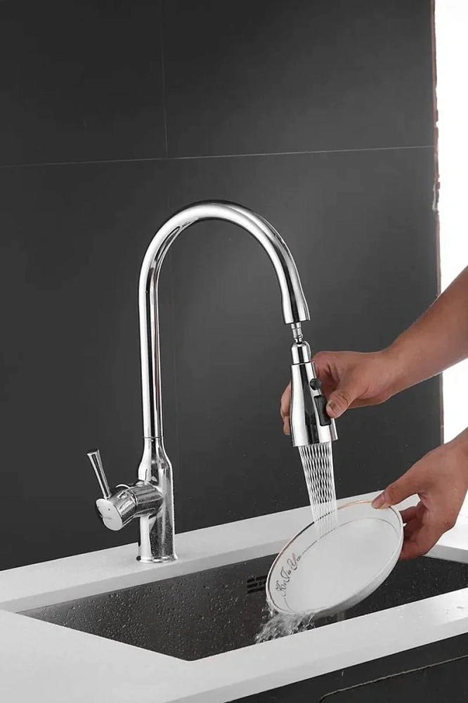 Смеситель для кухни Shevanik S163 с выдвижным изливом, хром — Изображение 7
