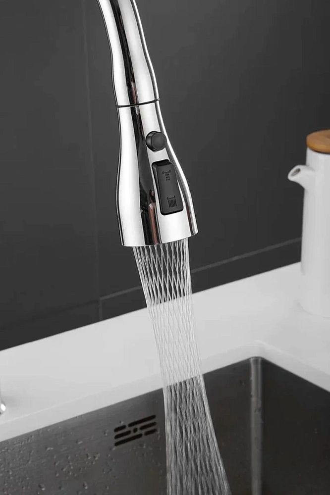 Смеситель для кухни Shevanik S163 с выдвижным изливом, хром — Изображение 8