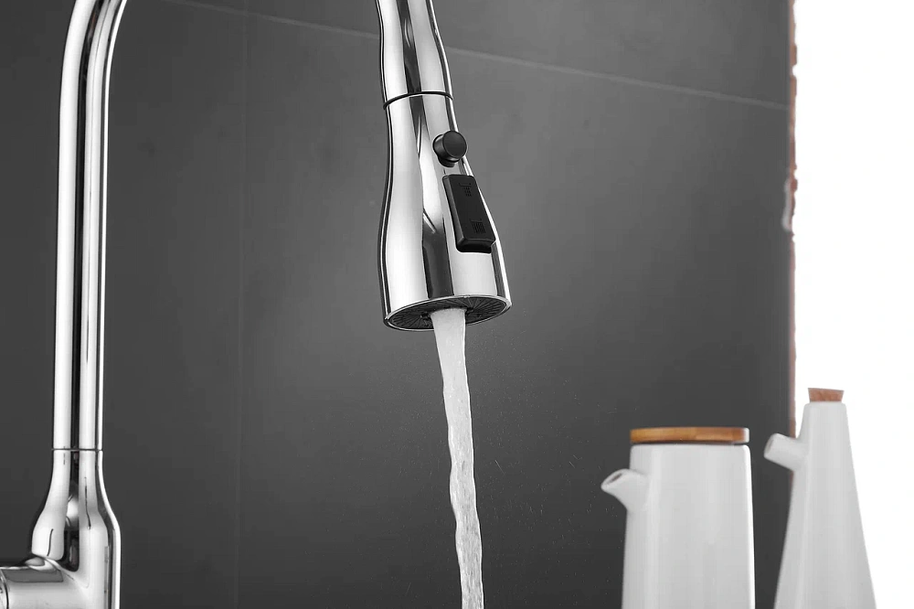 Смеситель для кухни Shevanik S163 с выдвижным изливом, хром — Изображение 9