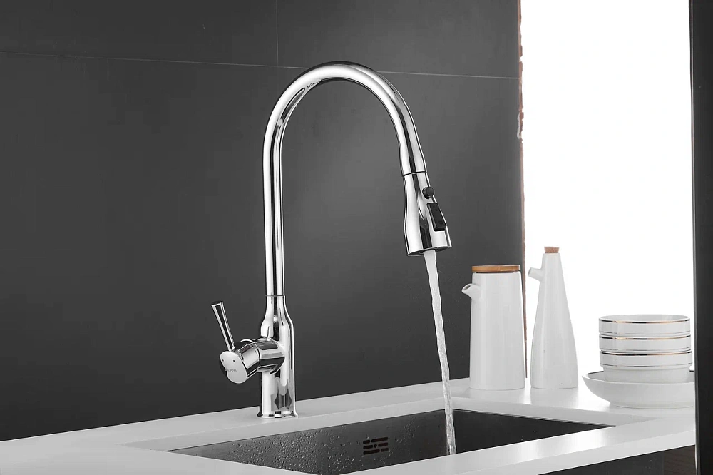 Смеситель для кухни Shevanik S163 с выдвижным изливом, хром — Изображение 10