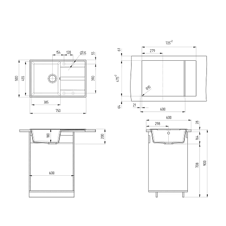 Кухонная мойка Ulgran Quartz Prima 750-10 песок Кухонная мойка Ulgran Quartz Prima 750-10 песок