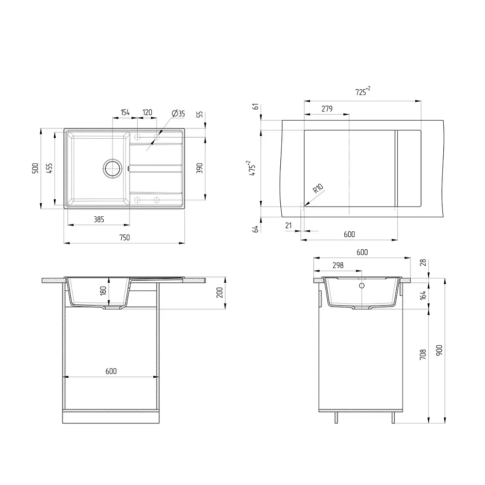 Кухонная мойка Ulgran Quartz Prima 750-10 песок — Изображение 2