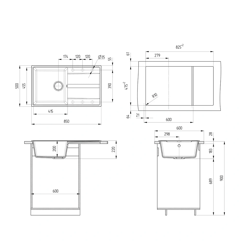 Кухонная мойка Ulgran Quartz Prima 850-10 песок — Изображение 2
