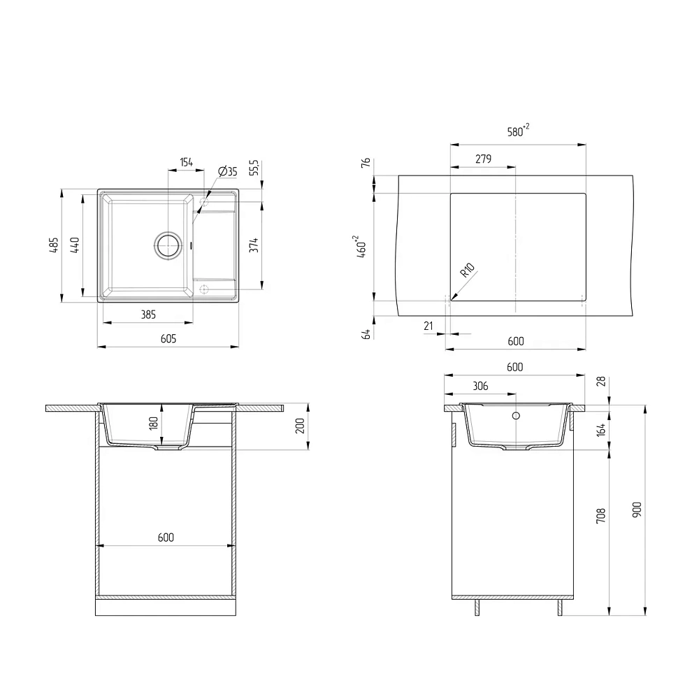 Кухонная мойка Ulgran Quartz Prima 605-10 песок — Изображение 2