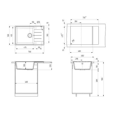 Кухонная мойка Ulgran Quartz Prima 760-03 десерт Кухонная мойка Ulgran Quartz Prima 760-03 десерт