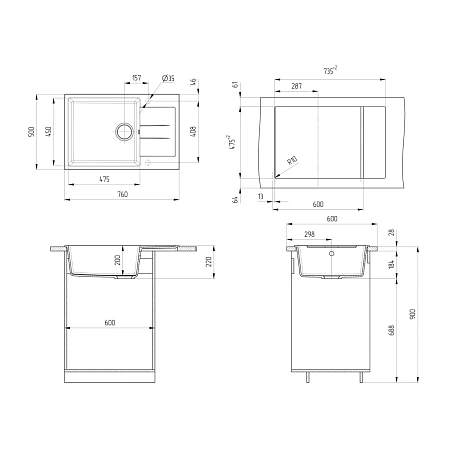 Кухонная мойка Ulgran U-602-341 ультра-белый Кухонная мойка Ulgran U-602-341 ультра-белый