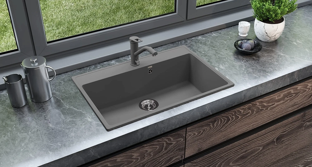 Кухонная мойка Ulgran Quartz Forte 760-09 мокрый асфальт — Изображение 3