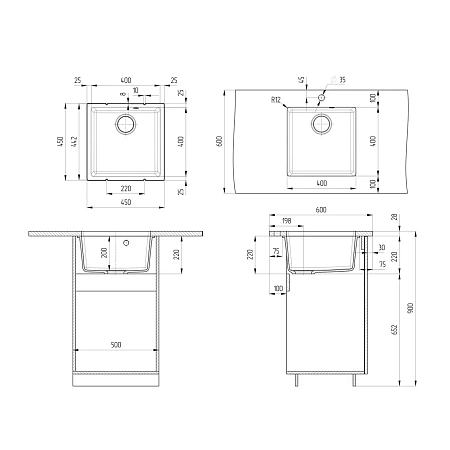 Кухонная мойка Ulgran Quartz Under 400-10 песок Кухонная мойка Ulgran Quartz Under 400-10 песок