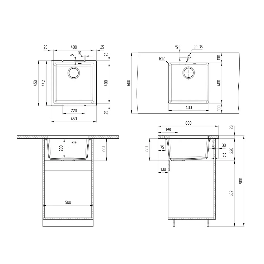 Кухонная мойка Ulgran Quartz Under 400-10 песок — Изображение 2