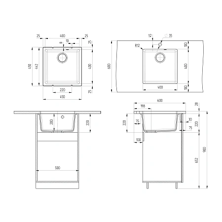 Кухонная мойка Ulgran Quartz Under 400-05 бетон Кухонная мойка Ulgran Quartz Under 400-05 бетон