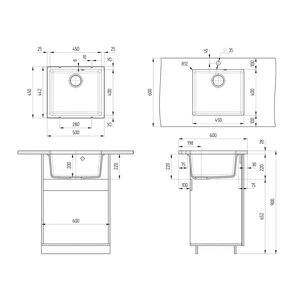 Кухонная мойка Ulgran Quartz Under 450-10 песок — Изображение 2