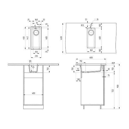 Кухонная мойка Ulgran Quartz Under 160-10 песок Кухонная мойка Ulgran Quartz Under 160-10 песок