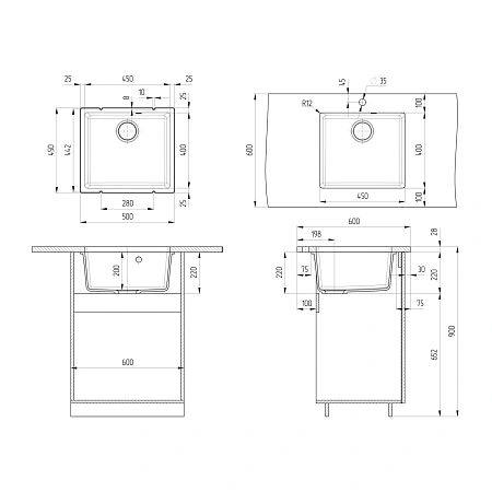 Кухонная мойка Ulgran Quartz Under 450-04 платина Кухонная мойка Ulgran Quartz Under 450-04 платина