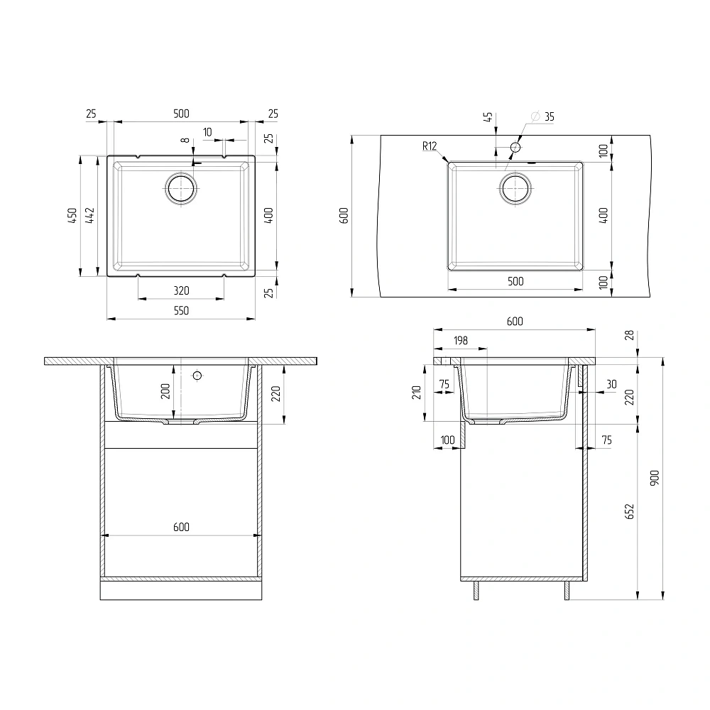 Кухонная мойка Ulgran Quartz Under 500-05 бетон — Изображение 2