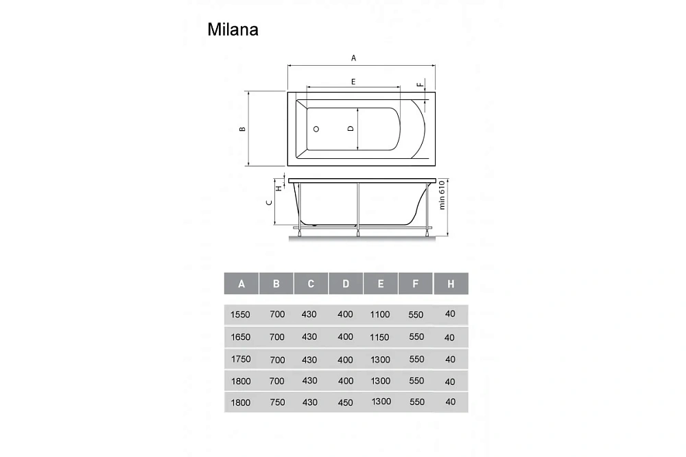 Акриловая ванна Vayer Milana Гл000024269 155x70 — Изображение 2