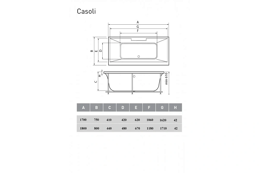 Акриловая ванна Vayer Casoli Гл000006808 180x80 — Изображение 2