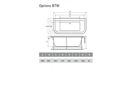 Акриловая ванна Vayer Options BTW Гл000006810 180x85 Акриловая ванна Vayer Options BTW Гл000006810 180x85