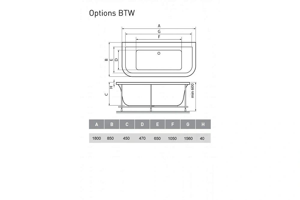 Акриловая ванна Vayer Options BTW Гл000006810 180x85 — Изображение 2