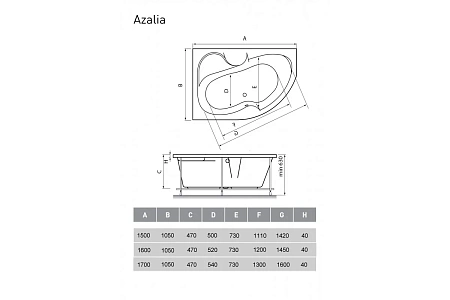 Акриловая ванна Vayer Azalia Гл000006727 правосторонняя 160x105 Акриловая ванна Vayer Azalia Гл000006727 правосторонняя 160x105