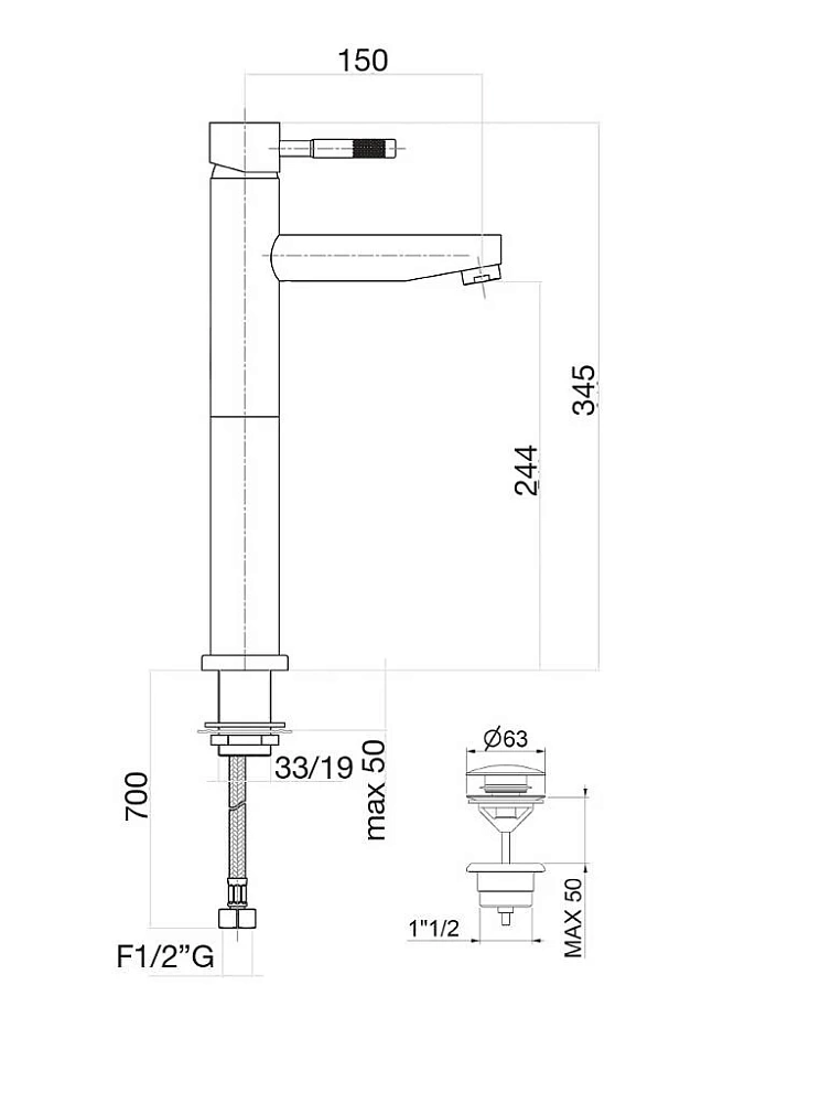 Смеситель для раковины Webert Rimini RI830402560 черный — Изображение 2