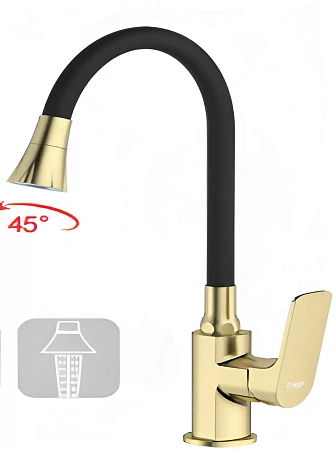 Смеситель для кухни FRAP F4486-3 с гибким изливом, золотой сатин Смеситель для кухни FRAP F4486-3 с гибким изливом, золотой сатин