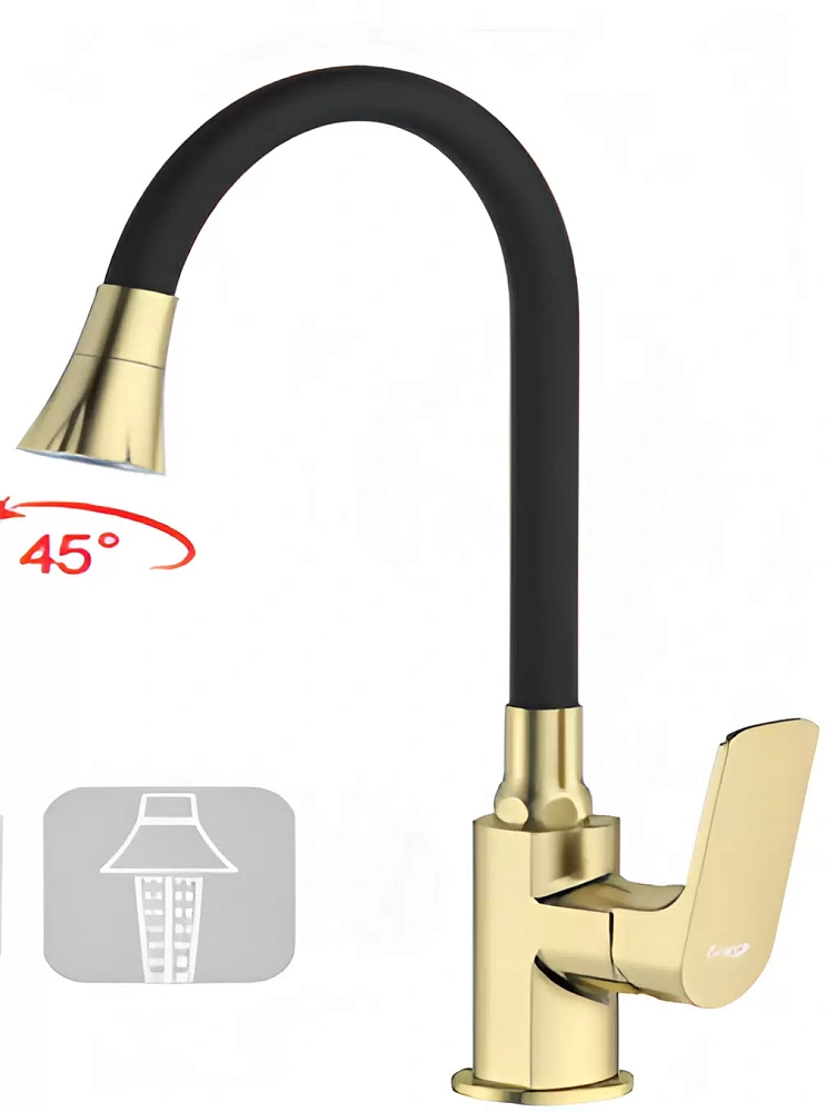 Смеситель для кухни FRAP F4486-3 с гибким изливом, золотой сатин — Изображение 1