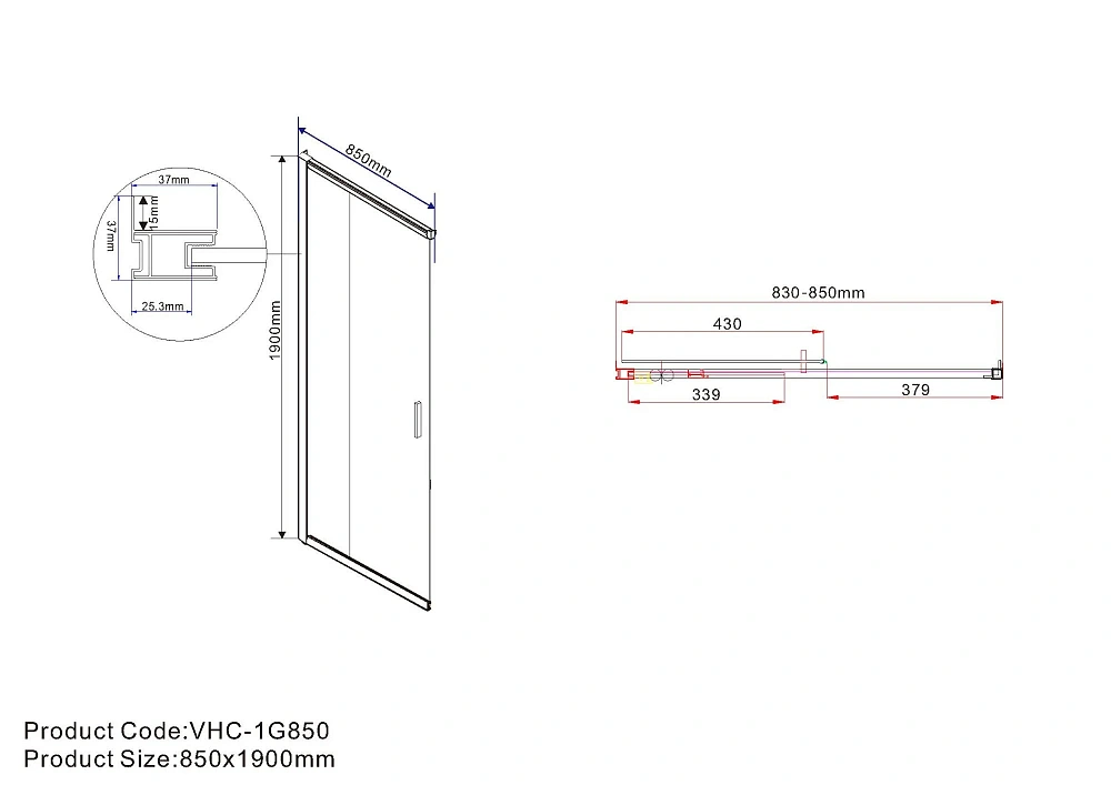 Душевой уголок Vincea Garda VSS-1G8590CL 900x850 хром, стекло прозрачное — Изображение 6