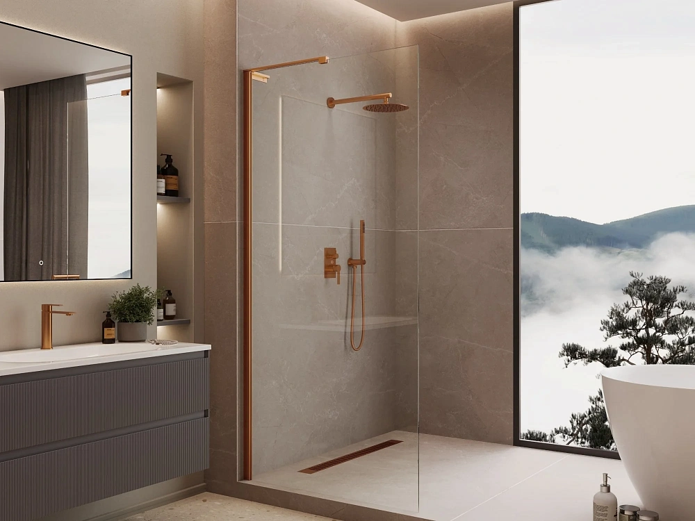 Душевая перегородка Vincea Walk-In VLSW-1H700CLBC 700x2000 брашированная медь, стекло прозрачное — Изображение 2