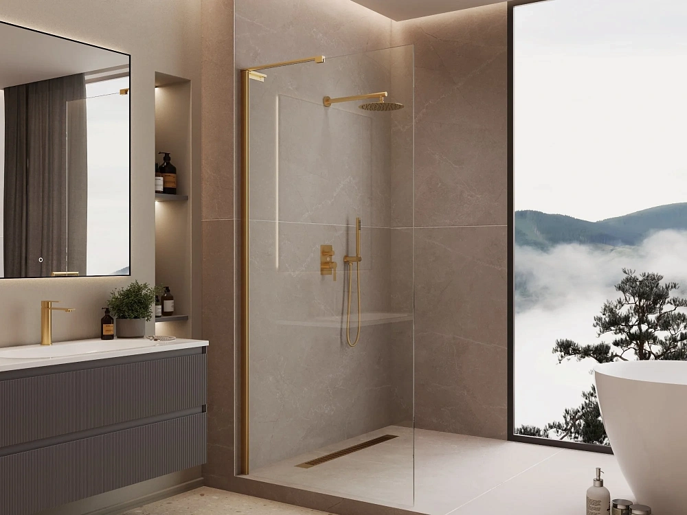 Душевая перегородка Vincea Walk-In VLSW-1H700CLG 700x2000 брашированное золото, стекло прозрачное — Изображение 3