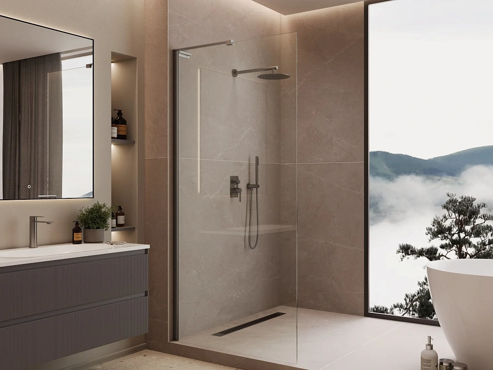 Душевая перегородка Vincea Walk-In VLSW-1H700CLGM 700x2000 вороненая сталь, стекло прозрачное — Изображение 3