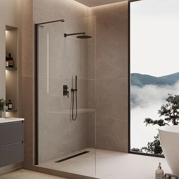 Душевая перегородка Vincea Walk-In VLSW-1H700CLB 700x2000 черный, стекло прозрачное