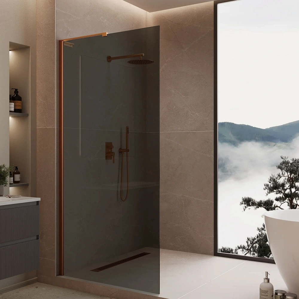 Душевая перегородка Vincea Walk-In VLSW-1H800CGBC 800x2000 брашированная медь, стекло тонированное — Изображение 1