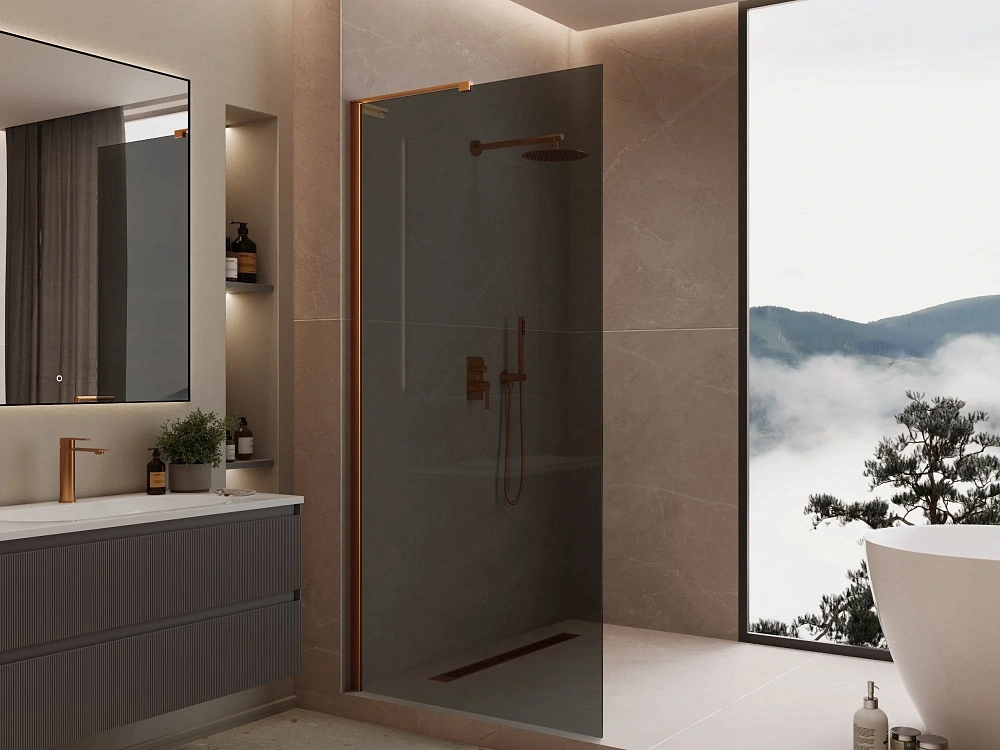 Душевая перегородка Vincea Walk-In VLSW-1H800CGBC 800x2000 брашированная медь, стекло тонированное — Изображение 2