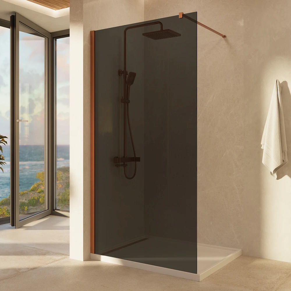 Душевая перегородка Vincea Walk-In VSW-1H800CGBC 800x2000 брашированная медь, стекло тонированное — Изображение 1