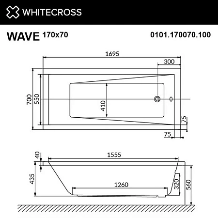 Акриловая ванна WHITECROSS Wave 170x70 NANO 0101.170070.100.NANO.CR хром Акриловая ванна WHITECROSS Wave 170x70 NANO 0101.170070.100.NANO.CR хром