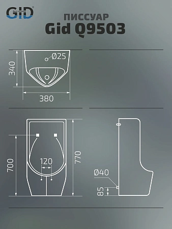 Писсуар Gid Q9503 91107 белый 38x34x77 Писсуар Gid Q9503 91107 белый 38x34x77