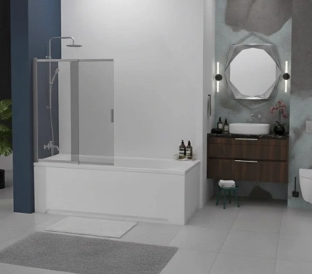 Шторка на ванну Cerama Lux CL601-100/140 профиль хром, стекло прозрачное 1000 мм Шторка на ванну Cerama Lux CL601-100/140 профиль хром, стекло прозрачное 1000 мм