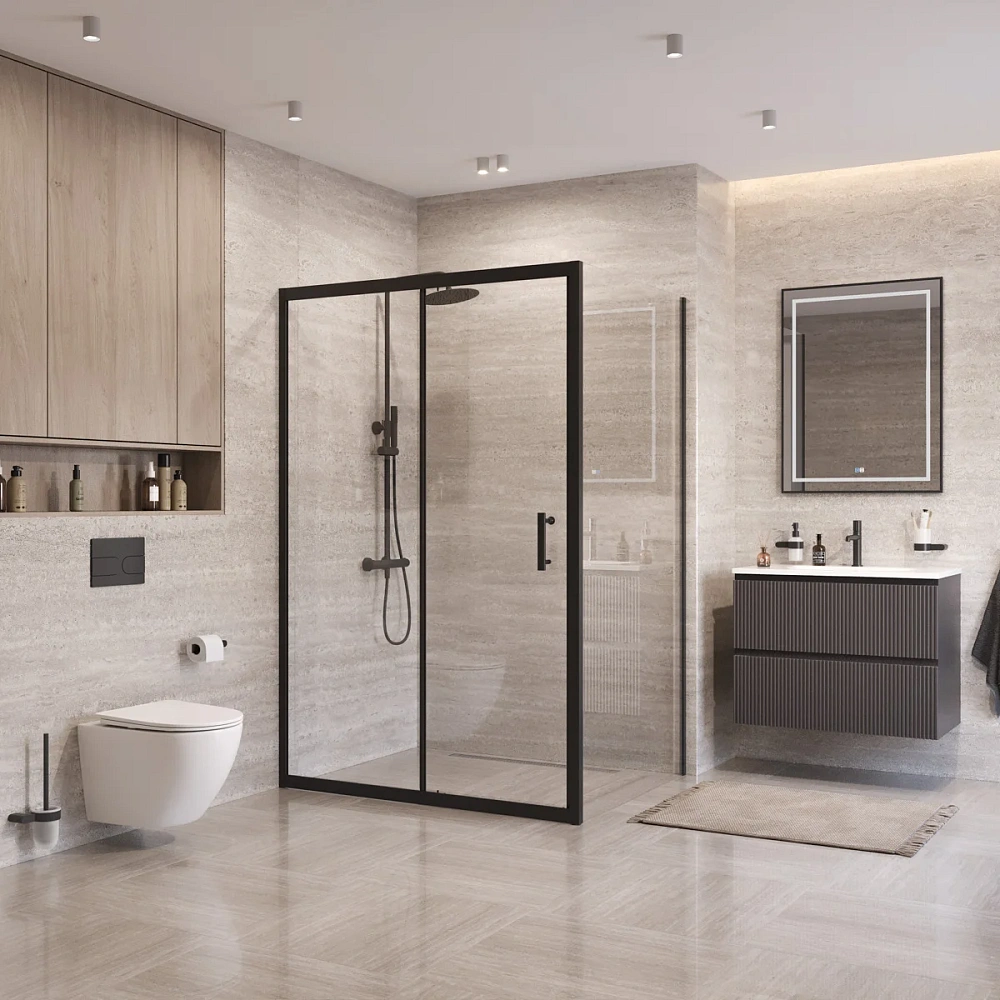 Душевой уголок BelBagno UNO-195-AH-1-120/100-C-NERO 120x100 см, профиль черный, стекло прозрачное — Изображение 4