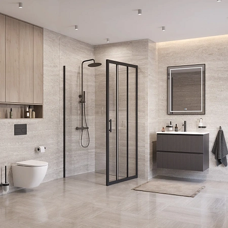 Душевой уголок BelBagno UNO-195-AHF-31-90/100-C-NERO 90x100 см, профиль черный, стекло прозрачное Душевой уголок BelBagno UNO-195-AHF-31-90/100-C-NERO 90x100 см, профиль черный, стекло прозрачное