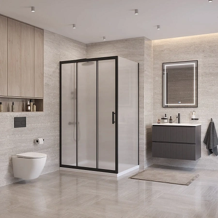 Душевой уголок BelBagno UNO-195-AHF-31-120/90-P-NERO 120x90 см, профиль черный, стекло рифленое Душевой уголок BelBagno UNO-195-AHF-31-120/90-P-NERO 120x90 см, профиль черный, стекло рифленое