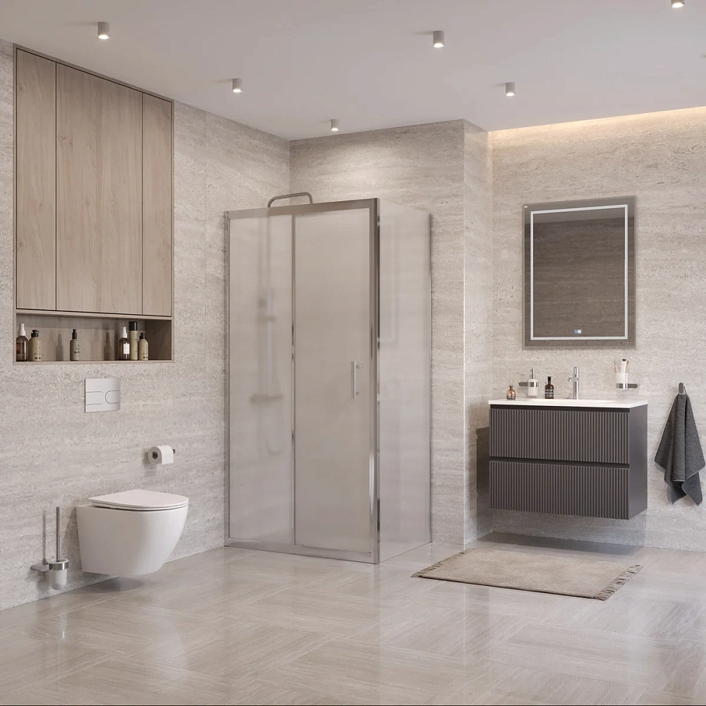Душевой уголок BelBagno UNO-195-AH-1-110/90-P-Cr 110x90 см, профиль хром, стекло рифленое — Изображение 4
