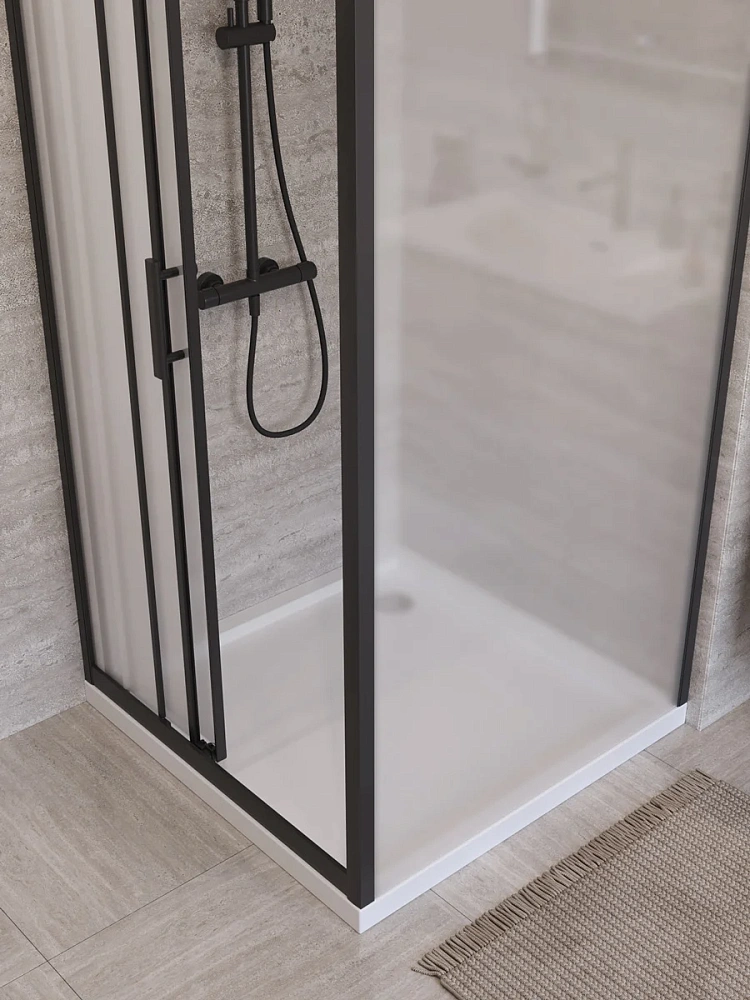 Душевой уголок BelBagno UNO-195-AHF-31-100/90-P-NERO 100x90 см, профиль черный, стекло рифленое — Изображение 3
