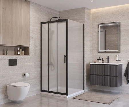 Душевой уголок BelBagno UNO-195-AHF-31-100/90-P-NERO 100x90 см, профиль черный, стекло рифленое Душевой уголок BelBagno UNO-195-AHF-31-100/90-P-NERO 100x90 см, профиль черный, стекло рифленое