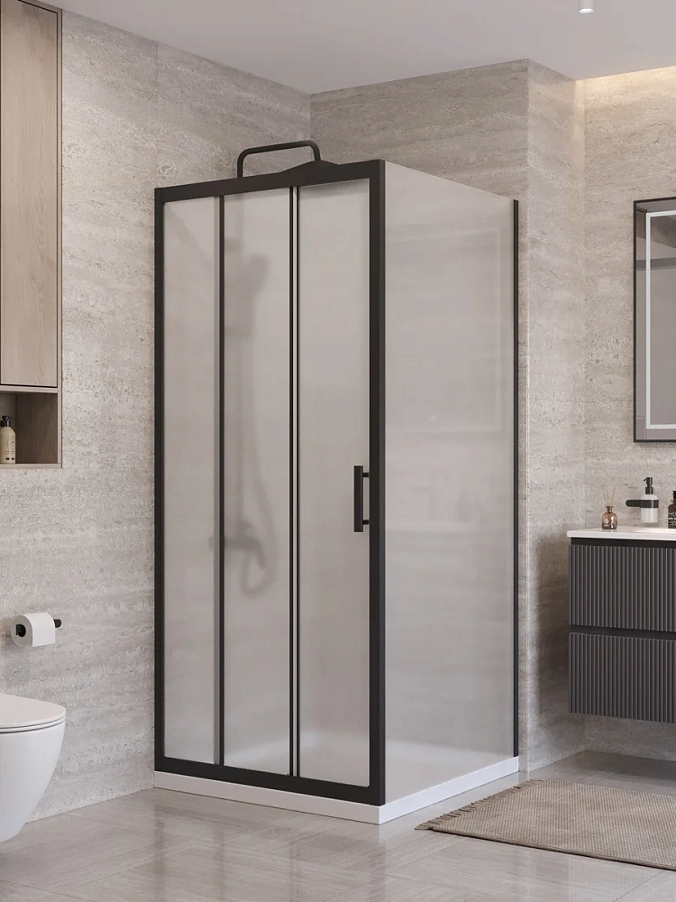 Душевой уголок BelBagno UNO-195-AHF-31-100/90-P-NERO 100x90 см, профиль черный, стекло рифленое — Изображение 1
