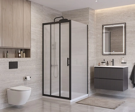 Душевой уголок BelBagno UNO-195-AF-31-90-P-NERO 90x90 см, профиль черный, стекло рифленое Душевой уголок BelBagno UNO-195-AF-31-90-P-NERO 90x90 см, профиль черный, стекло рифленое