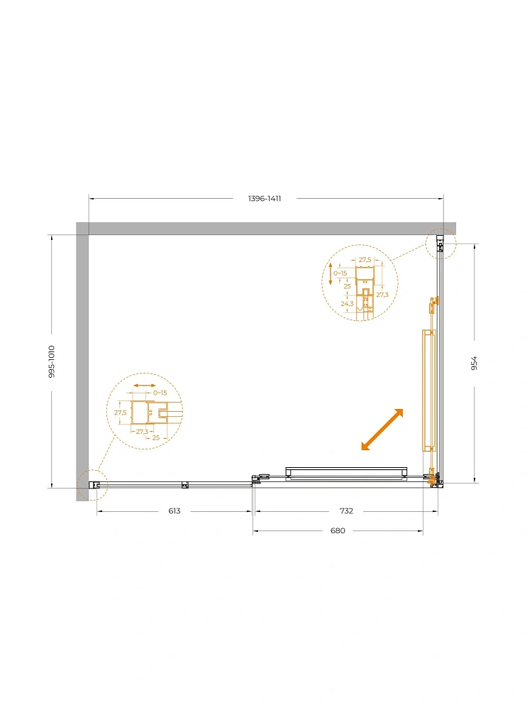 Душевой уголок CEZARES LUX-AH-FS-11-140/100-C-CR 140x100 см, профиль хром, стекло прозрачное — Изображение 12