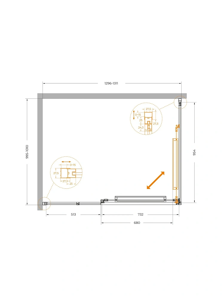 Душевой уголок CEZARES LUX-AH-FS-11-130/100-C-GM 130x100 см, профиль оружейная сталь, стекло прозрачное — Изображение 12